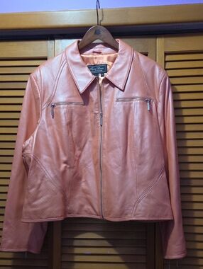 Terry Lewis Classic Luxuries Coral-Pink Leather Zip Jacket